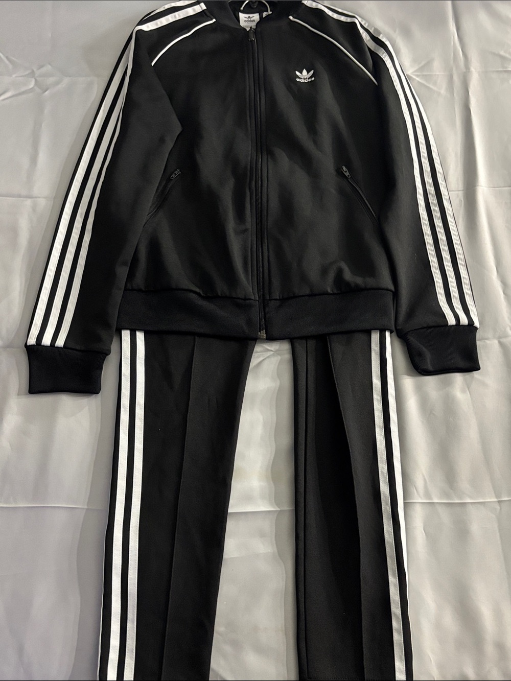 adidas Black Track Jacket and Pants with White Stripes